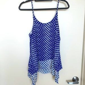 Patterned blue spaghetti strap, size medium, lightly worn